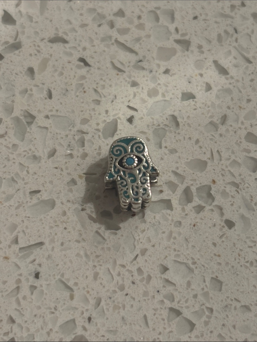 Hamsa Hand Silver Charm with Turquoise Detailing - Women Jewelry